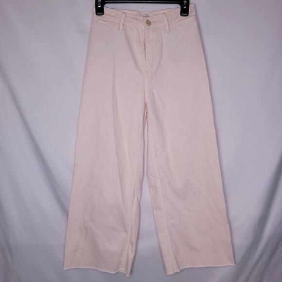 Rebecca Taylor Cropped Jeans 24 Pink High Rise Wide Leg - Picture 1 of 13